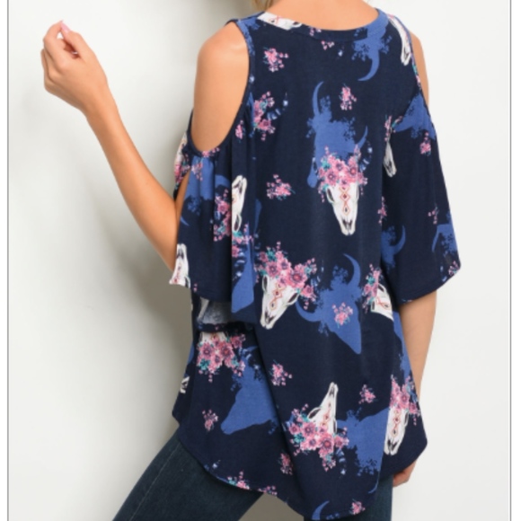 🆕 Navy Southern Bull Print Top - Picture 2 of 2